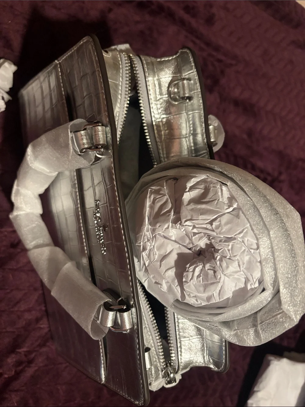kate spade Metallic Silver Croc-Embossed Satchel